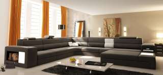   Black U Shaped Bonded Leather Sectional Sofa   Ultra Modern Design