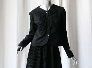 VALENTINO Black Bow Blouse Top/Jacket+Pleated 2 Piece Skirt Suit 