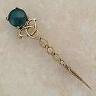 CELTIC SWORD Irish Bronze Brooch with Trinity Knots and Green Agate 