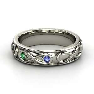 Infinite Love Ring, 14K White Gold Ring with Sapphire & Emerald