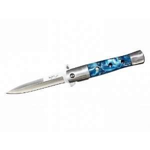  4 Duck USA Spring Loaded Folding Knife   Blue Pearl