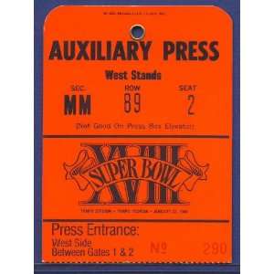  1984 Super Bowl XVIII Press Pass Raiders vs. Redskins 