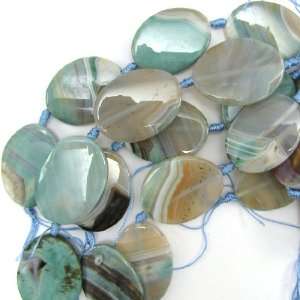   green stripe agate twist oval beads 8 strand: Home & Kitchen