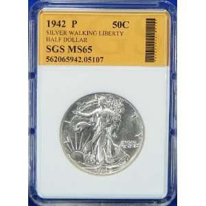   MS65 Silver Walking Liberty Half Dollar Graded by SGS 