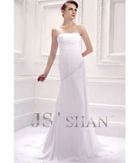   White Beach Chiffon Strapless Sheath Bridal Gown Wedding Dress,US4 UK8