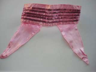 PINK SATIN SEQUENCE SHINY HEAD WRAP TIE ROPE BOW NEW  