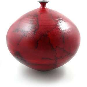  Elliptical Horsehair Pottery Vase in Red