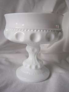 Vintage Indiana Glass Kings Crown Milk Glass Compote  