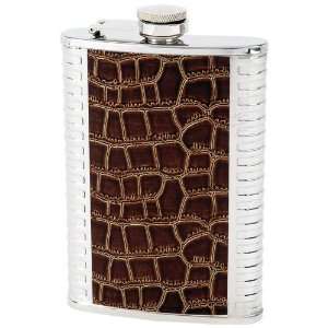 New Maxam 8oz Stainless Steel Flask With Brown Faux 
