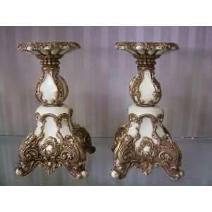  Vintage Style Candle Holder Pair    9 Ivory Color: Home 
