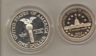 1989 US CONGRESSIONAL PROOF SILVER DOLLAR 2 COIN SET  