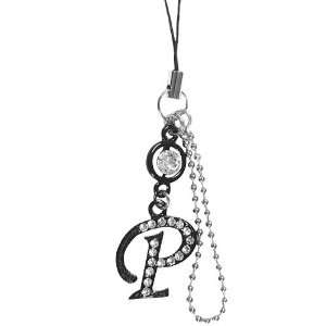  Silver Letter P with White Diamond Crystals Bling Cell 