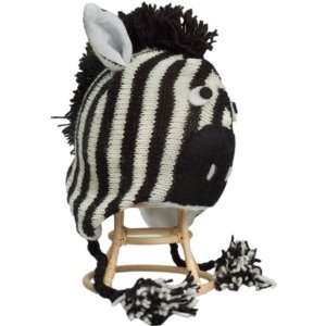  Hat Animal Character 100% Wool with Fleece zebra 