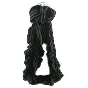   Black Ruffled Strip T shirt Loop Infinity Ring Fashion Scarf Accessory