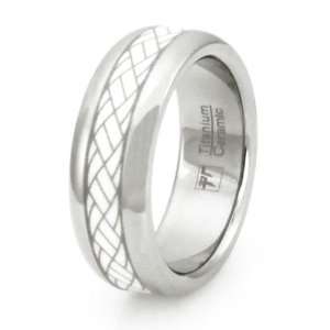 Titanium Ceramic Ring w/ Cross Pattern Design Inlay (Size 9) Available 