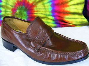 sz 9.5 M mens vtg brown leather penny loafers shoes NOS  