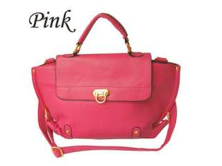 New Girls Pink PU Leather Handbag Removable Strap Shoulder Bag Zipper 