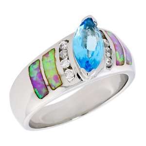  Sterling Silver, Synthetic Pink Opal Ring, w/ Marquise 