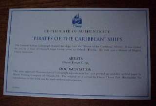 Pirates of the Caribbean Ships Lithograph COA   Disney  