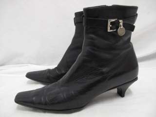 Prada Black Leather Square Toe Zip Up Low Heel Boots 37  