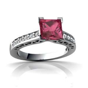   Gold Square Genuine Pink Tourmaline Engagement Ring Size 4: Jewelry