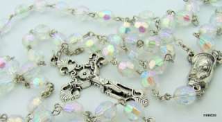 Tin Cut Madonna & Child Jesus Beads Silver Cross Rosary  