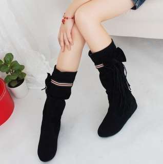 New Fashion Faux Suede Womens Fringe Mid Calf Boots  