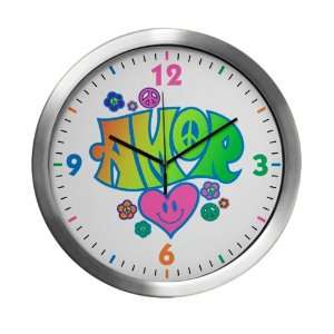  Modern Wall Clock Amor Peace Symbols and Flowers 