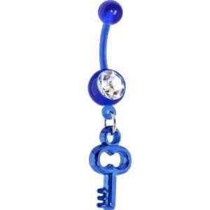  Bioplast Blue Skeleton Key Dangle Belly Ring: Jewelry