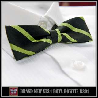 BRAND NEW*BLACK&GREEN STRIPES TUXEDO BOYS BOW TIE B301  
