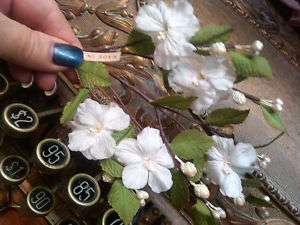 VINTAGE Silk Japan FLOWERS WHITE BLOSSOMS 1pc PEARLS  