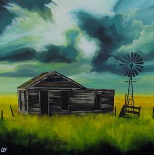   Painting by CES  Vintage Farm House Prairie Field EBSQ Canvas  