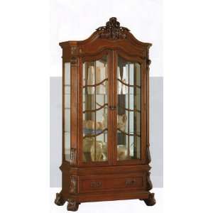  Curio Cabinet with Carved Accents in Brown Finish