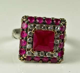  77ctw Ruby & Sapphire Sterling Rose Gold/925 Ring 6.5g Sz:8.75  