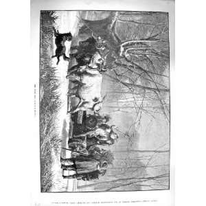  1890 Yule Log Christmas Jester Bullock Cart Dog Print 