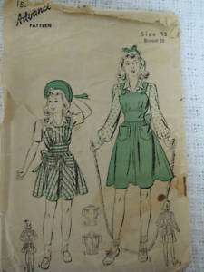 VTG 1930s Advance Girls PINAFORE & BLOUSE Pattern 12/30  