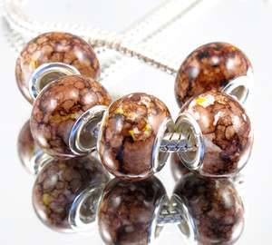 20pcs Silver Core Brown Mix Dot Beads Fit European Charm Bracelet 