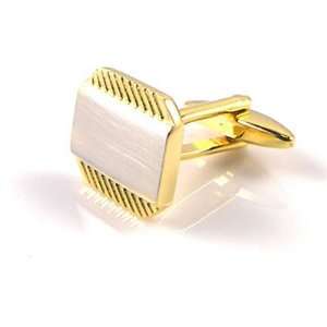  Gold Ribbed Engraved Cuff links Jewelry