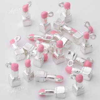 20PCS Lot Pink Enamel Lady Lipstick Charm Beads Pendant  