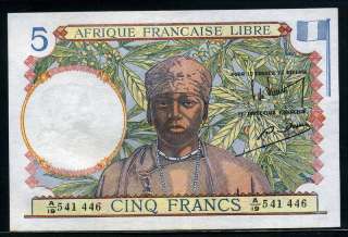 French Equatorial Africa 1941, 5 Francs, P6, UNC  