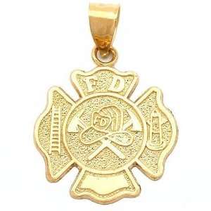  Firefighter Maltese Cross Charm 14k Gold 24mm: Jewelry