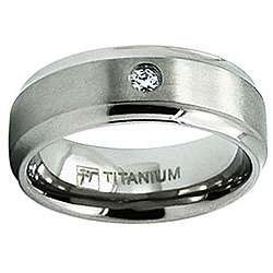 Mens Titanium Satin Finish Beveled Edge CZ Ring (8 mm)  Overstock 