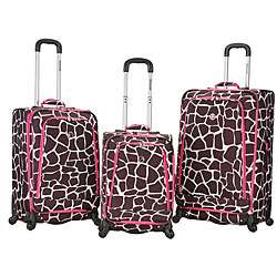 Rockland Deluxe Pink Giraffe 3 piece Spinner Luggage Set   