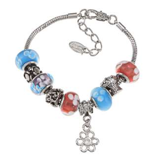   Blue, Purple and Red Flower Bead Charm Bracelet  Overstock