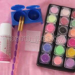 18 Colours Acrylic System Nail Art Powder Liquid Mold  