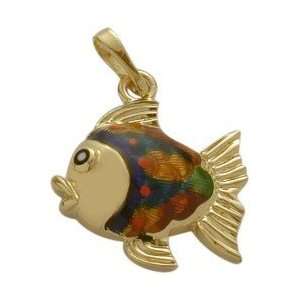  14K Yellow Gold Enamel Fish Pendant Jewelry