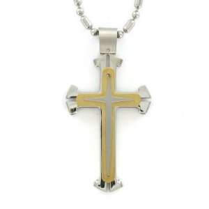   Brushed Polished Cross Necklace with Gold Cross on 22 Chain Jewelry