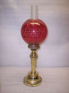 GORGEOUS RED PARLOR/BANQUET TABLE LAMP CUT GLASS  