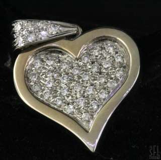 14K WHITE GOLD LOVELY ELEGANT .75CT DIAMOND CLUSTER HEART PENDANT 