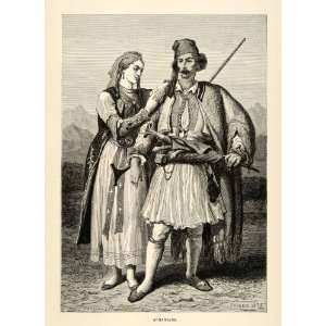   Albanian Lovers Middle Eastern Cultural Clothing   Original Engraving